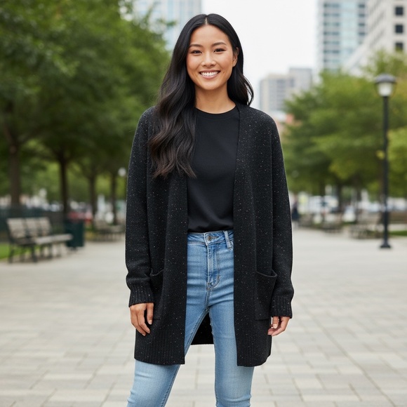 Old Navy Women's Black Speckled Cardigan Sweater - Picture 1 of 11